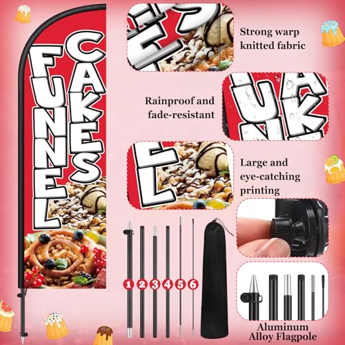Image of Remagr 2 Pack Funnel Cakes Feather Flag 7 ft Advertising Swooper Flag Sign Windless Banner Sign with Pole Kit and Ground Stake for Businesses Restaurants Outside Ground