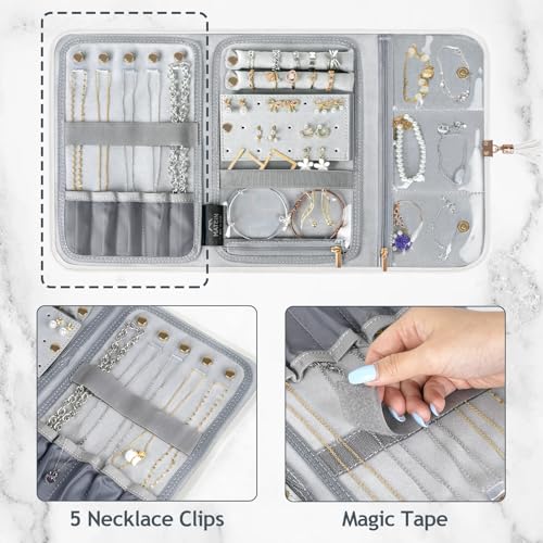 MATEIN-Jewelry-Travel-Case-for-Women-Large-Jewelry-Holder-Organizer-with-Transparent-Pockets-Foldable-Jewelry-Roll-Bag-for-Necklace-Earring-Ring-Storage-Mothers-Day-Gifts-for-Mom-Beige MATEIN Jewelry Travel Case for Women Large Jewelry Holder Organizer with Transparent Pockets Foldable Jewelry Roll Bag for Necklace Earring Ring Storage Mothers Day Gifts for Mom Beige