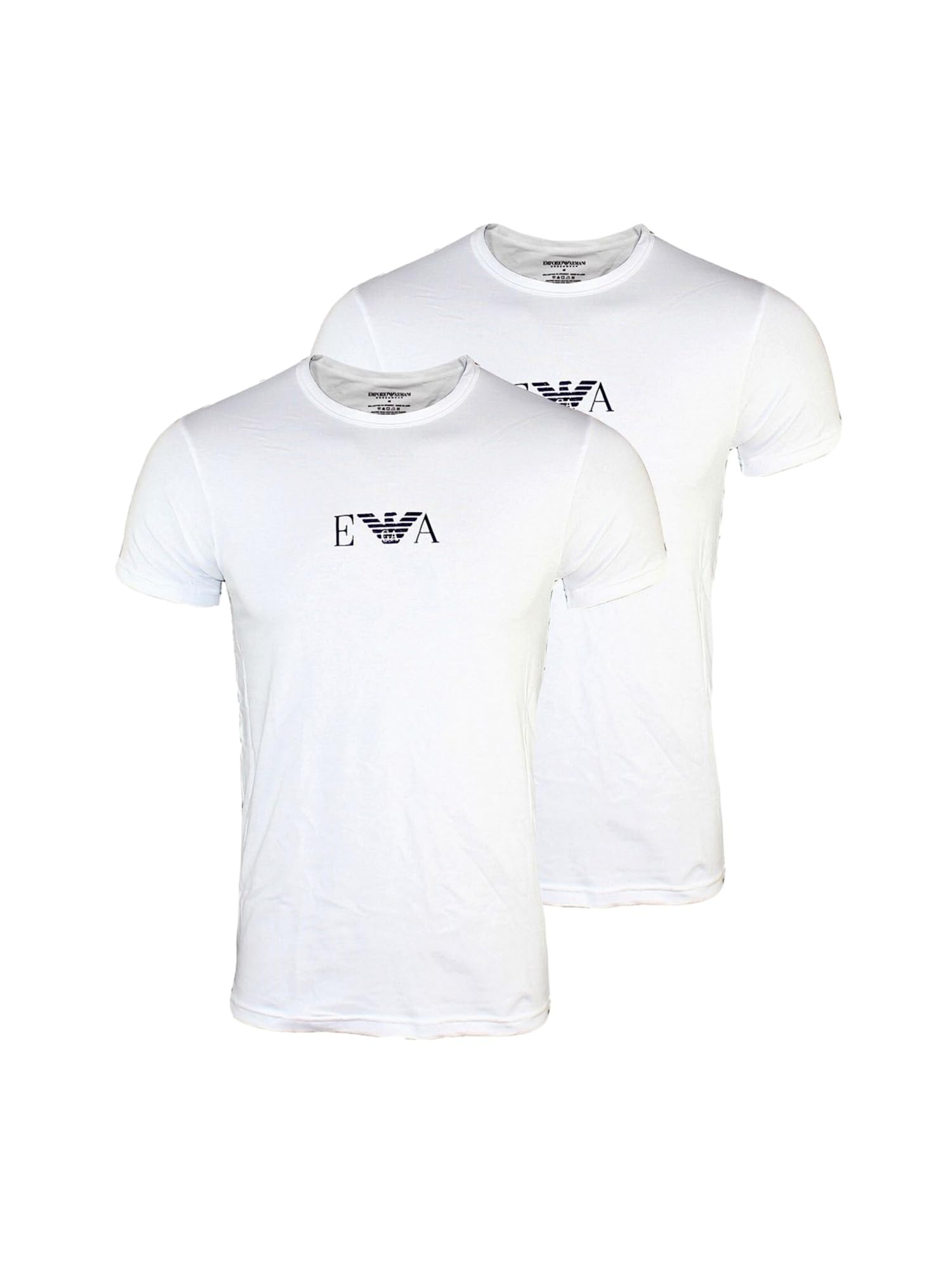 Emporio Armani Men's 2-pack T-shirt Essential Monogram T Shirt, White - Blanc (Bianco), L UK