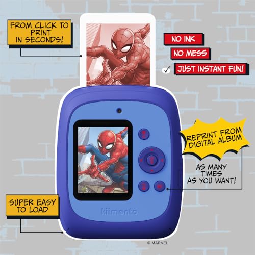 Image of kiimento Marvel Licensed Instant Print Digital Camera, Best Travel Buddy Spider-Man P2, 48MP Photo 1080p Video, 5-Sec Prints in 4 Colors, Selfie & Creator Mode, 32GB Memory Card (Model P2)
