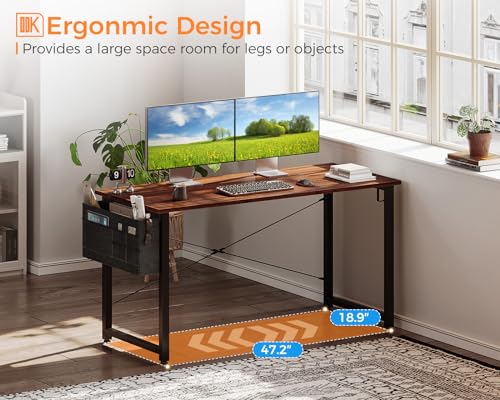 ODK Computer Desk Large Office Desk, 48 Inch Gaming Desk with Storage, Modern PC Desk Work Table with Headphone Hook for Home Office, Deep Brown - Thumbnail 5