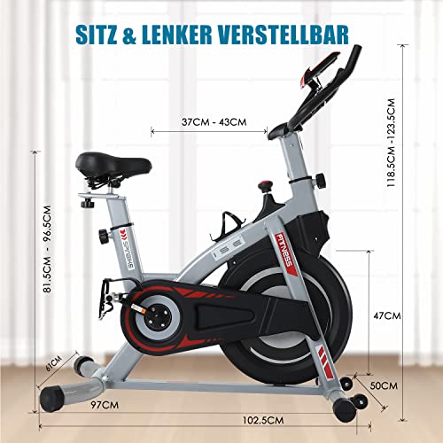 Heimtrainer Fahrrad Indoor Fitnessbike Hometrainer Fahrrad, Indoor Bike mit Herzfrequenzmonitor&LCD Monitor, Exercise Bike, Ergometer Fahrrad Verstellbarer Lenkrad, Fitnessbike für Zuhause – Bild 3