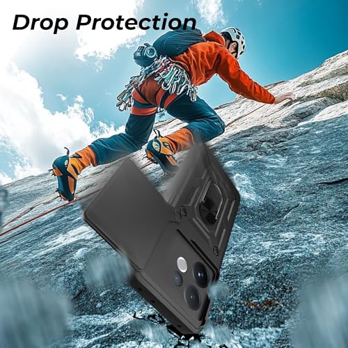 Image of A rtistque Armor Bumper Back Case Cover for Vivo V60 5G / T4 Pro / V60e 5G | Stylish Ring Holder & Inbuilt Stand | Sliding Camera Cover | Shockproof TPU Protective Design | Back Cover - Black