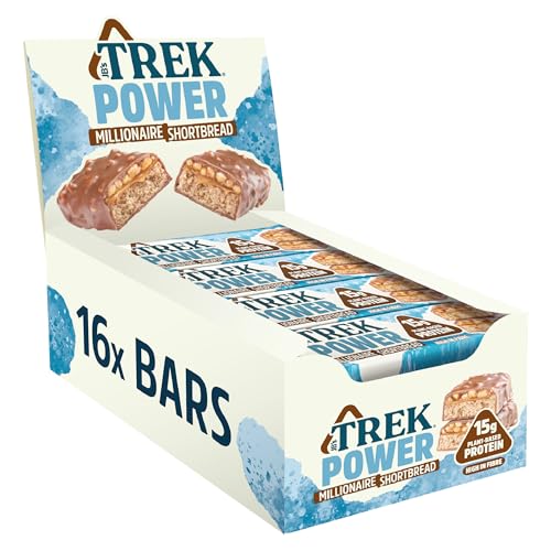 JC's Trek Protein Power Bar Millionaire Shortbread - Plant Based - Gluten Free - Vegan Snack - 55g x 16 Bars
