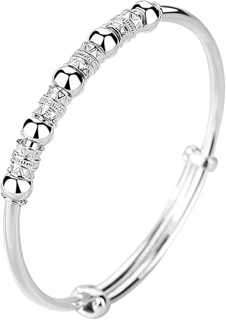 925 Sterling Silver Bead Spinner Bangle Bracelet Women Girls Anxiety Freely Unzip Tools Open Adjustable Inspirations Jewelry Gift (04)