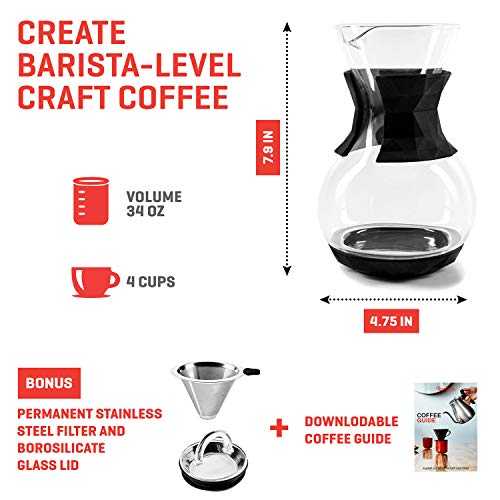 Uno Casa Pour Over Coffee Maker - 4 Cups, 34 Oz Pour Over Coffee Dripper with Permanent Stainless Steel Filter 4 Gallery Image Uno Casa Pour Over Coffee Maker - 4 Cups, 34 Oz Pour Over Coffee Dripper with Permanent Stainless Steel Filter 4 Gallery Image