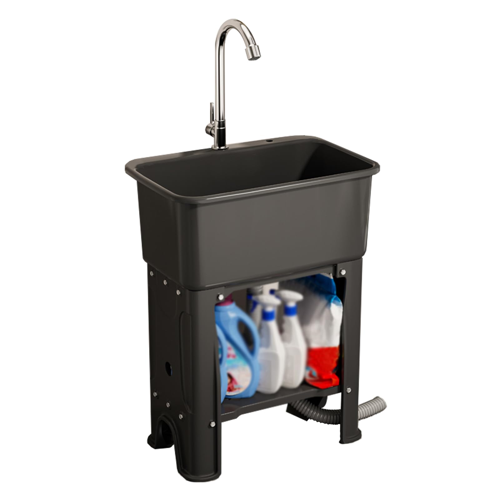 ZQFHSX Freestanding Hand Washing Station, Portable Outdoor Sink, Utility Plastic Laundry Sink with Washboard, Camping for Room, Basement, Motorhome (40x40cm,Black)