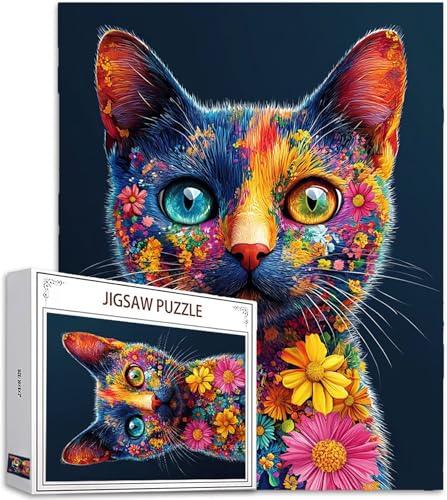 Gato Puzzle 5000 Piezas Adultos, Puzzle Flores Patrón Diseño, Jigsaw Adultos, DIY Artesanía Familia Actividades con Embalaje de Caja de Regalo, Home Room Wall Decor, Regalo Mujer, 156x105cm, Model636