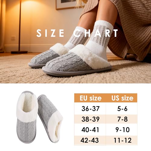 Image of Winter Fuzzy Slippers for Women,Cozy Memory Foam House Shoes Soft Cable Knit Non-Slip indoor Slippers