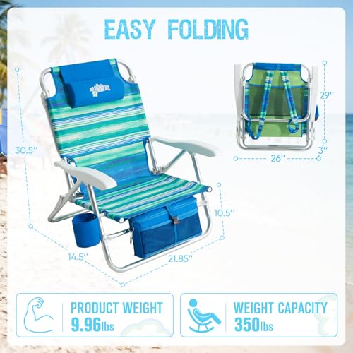 Old Bahama Bay Beach Chairs for Adults, 7-Position Classic Lay Flat Beach Chair Reclining Beach Chair, Portable Aluminum Backpack Beach Chair with Towel Bar & Cooler Bag - image 3