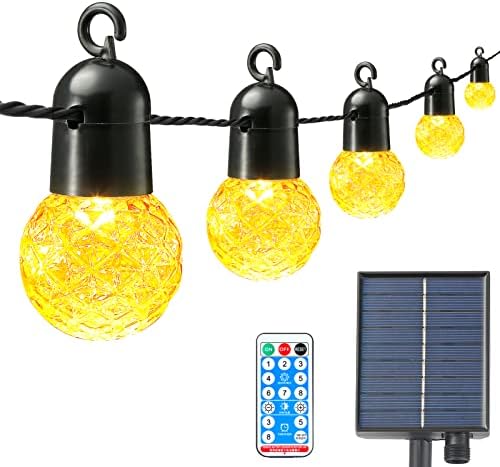 Holwim 50FT Solar String Lights Outdoor with 25 IP65 Waterproof G40 LED Bulbs 1 Remote Control, USB & Solar Powered Outdoor Patio Lights with 8 Light Modes for Garden Backyard Wedding and Party Decor