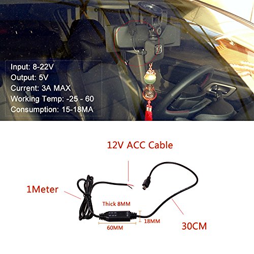 Hard Wire Charger Cord Cable Universal Micro USB Meters DC 12V to 5V Power Inverter Converter Regulator Kit for Car GPS Tablet Android DVR Camcorder Recorder by HitCar