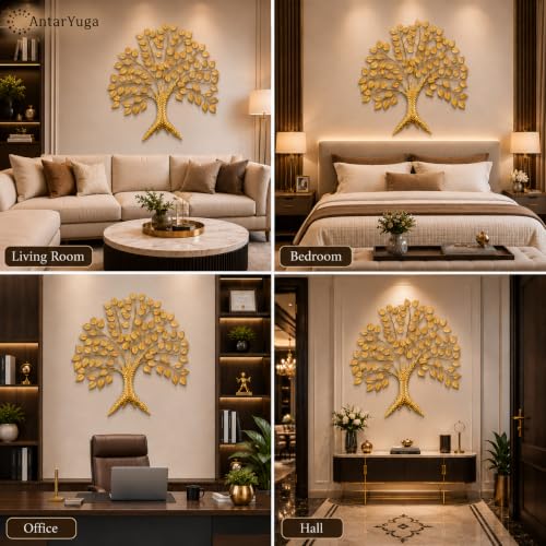 Image of Home & Bazaar Tree of Life Metal Wall Art, Handcrafted Gold Iron Peepal Tree Wall Hanging for Living Room, Bedroom, Office & Entryway, Decorative Wall Decor, 30 x 2 x 27 Inch (76.2 x 5 x 68.6 Cm)