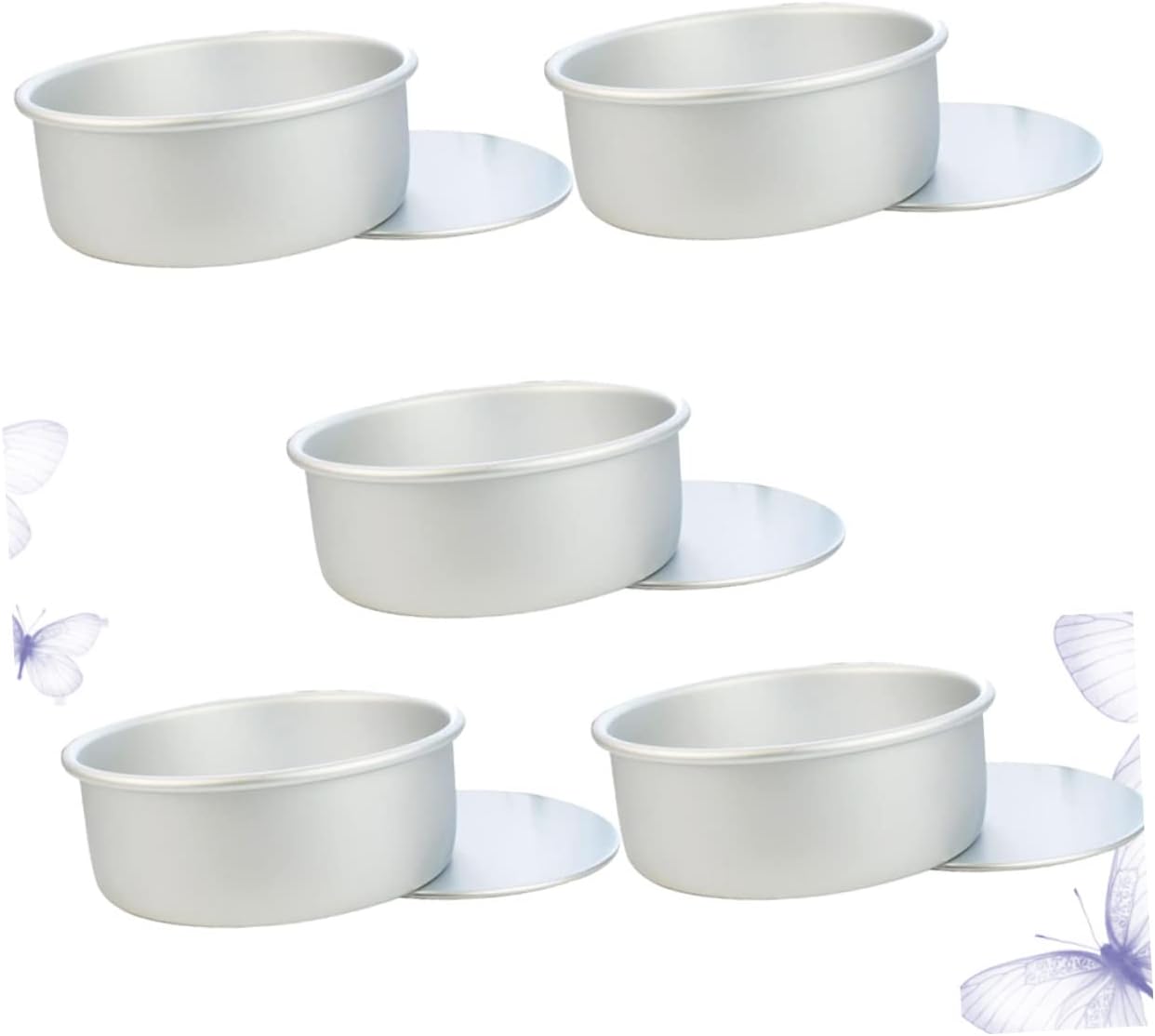 5pcs Aluminum Round Bottom Cake Molds Removable Bottom Tart Pan Baking Pan Silver Tone Non-stick Mini Cake Baking Tray