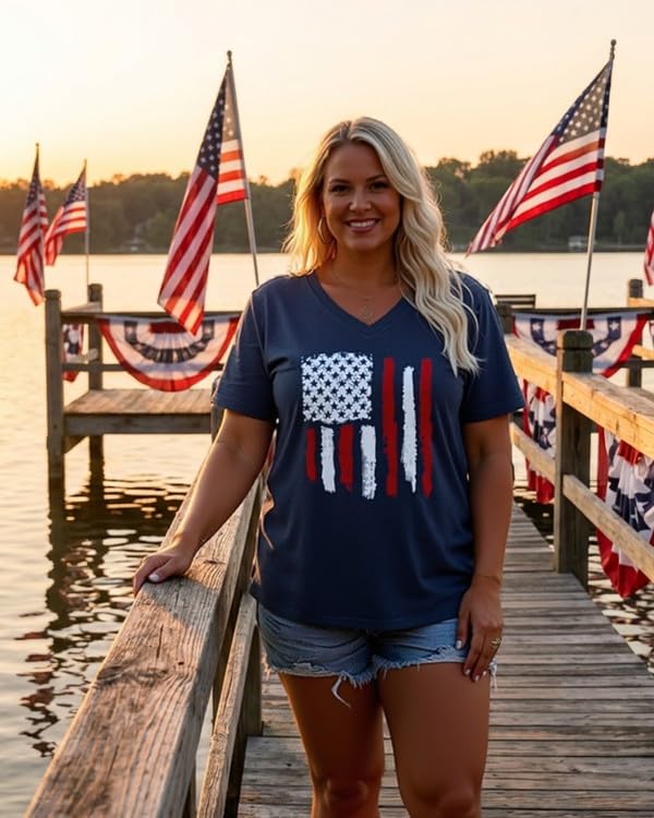 Image of ForHailey Women's Plus Size Short Sleeve Tee Shirt V Neck Basic Ladies Loose Fit T Shirt 1X-5X