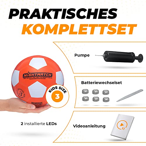 NIGHTMATCH LED Leuchtfußball | fußball | Offizielle Größe 3 | Wasserdicht | Im Dunkeln leuchten | Fussball Kinder & Erwachsene | Leuchtender Fußball | Für Drinnen & Draußen