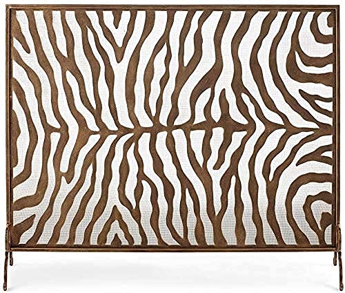 Fireplace Screen Guard,Protection Extra Large Brown Fireplace Screen with Mesh Cover, Pretty Zebra Pattern Design, Single Panel Baby Safe Fire ScreenG