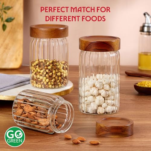 Image of Borosil Glass Jar with Acacia Wood Lid | Borosilicate Glass Storage Jar for Dry Fruits, Spices & Snacks | Airtight Glass Container for Kitchen & Pantry