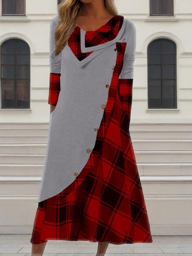 Winter Dresses for Women Wedding Guests Casual Cute Heart Long Sleeve Tiered Maxi Dress with Pockets Plus Size - Image 3