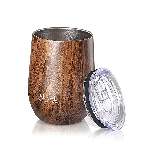 ALNAE タンブラー ふた付き 真空断熱 340ml 水筒 マグボトル コーヒーカップ 二重構造 保温保冷 直飲み 大容量 ビール コーヒー 直接ドリップ 木目調