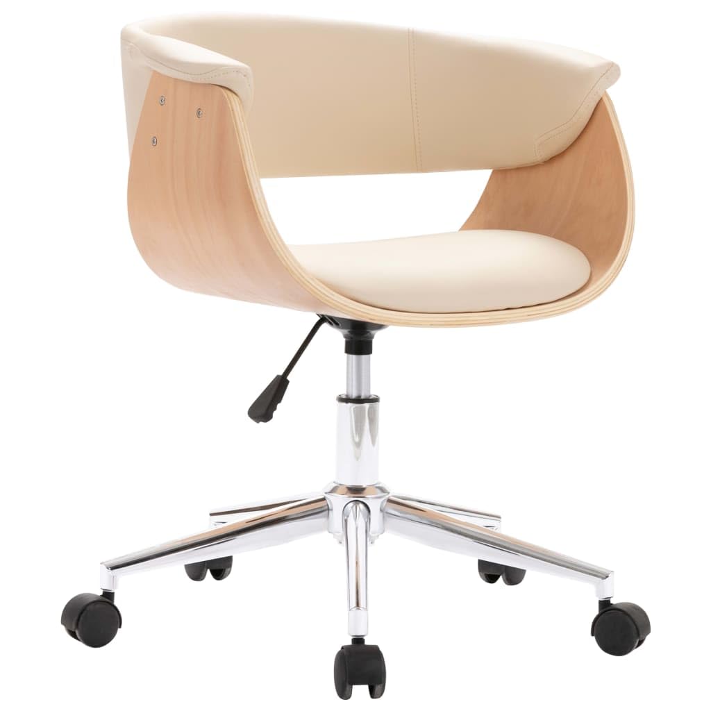 Silla de oficina ergonómica con asiento regulable en altura y función giratoria de 360 grados, cómoda silla giratoria con acolchado de espuma de piel sintética sobre estructura de madera