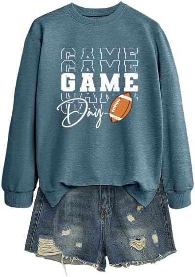 Game Day Sweatshirts for Women Football Fan Sweatshirt Letter Graphic Print Pullover Crewneck Long Sleeve Top - Image 4