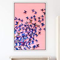 Framed Canvas Wall Art Butterflies Butterfly Colorful Farmhouse/Country Hallway Insects Multicolor Photography - 16x24 inches