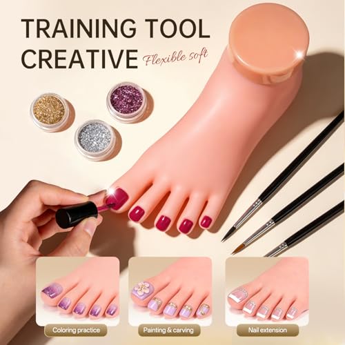 Image of AORAEM Practice Fake Foot Flexible Movable Soft Silicone Fake Foot Tool for Nail Art Training Display