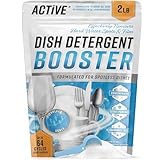 Dishwasher Detergent Booster Prewash Powder - ACTIVE Citric Acid Dishwashing Additive for Hard Water, Natural Dish Washer Shine & Rinse Aid, Lime Scale Remover for Cloudy Glassware - 64 Uses (32-oz)