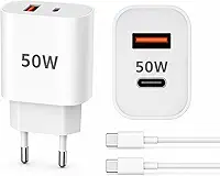 Carregador de Parede Super Turbo 50W Bivolt – 2 USB + 1 USB-C, Carregamento Rápido para Celular, Tablet e Outros Dispositivos