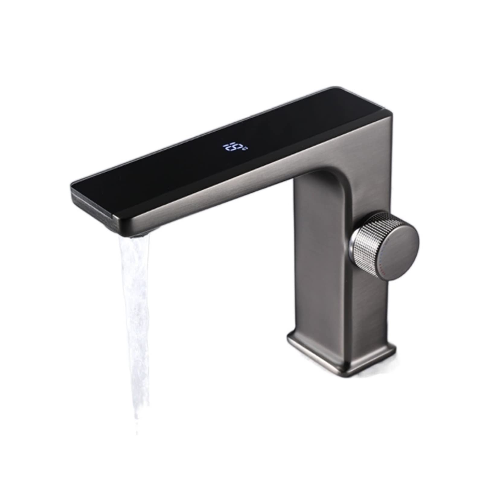 Intelligent Digital Display LED Basin Faucet Hot and Cold Water Mixer Sink Tap Bathroom Brass Gun Gray Washbasin Vanity Faucet Easy to Install(Grijs)