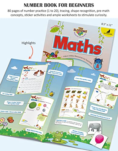 Image of Woodsnipe Tiny Blossoms - Maths A | Number Book for Nursery | Ages 2-4 years | Learn Number 1 To 20 Tracing, Shapes, Colours, Puzzles | Stickers | Activity Worksheets | In line with NEP 2020