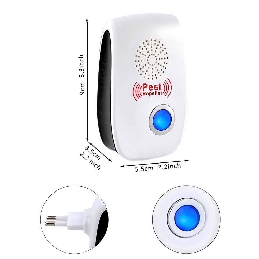Repelente Ultrasónico de Plagas, 4 Pack Electrónico Repelente Mosquitos Insectos Control de Plagas, Cucarachas, Mosquitos, Arañas, Roedores
