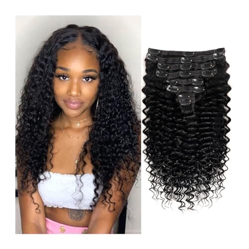 Extensiones Pelo Natural Extensión rizada con clip de cabello humano # 1b Kinky Curly Clip Ins Cabeza completa for mujeres negras Cabello humano brasileño Remy Color natural 8 piezas con 18 clips Exte