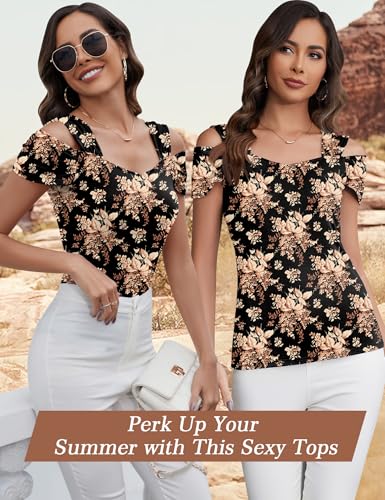 Image of Blingfit Cold Shoulder Tops Summer Tunic Shirts for Women T Shirts V Neck Short Sleeve Casual Tees Blouses 2026