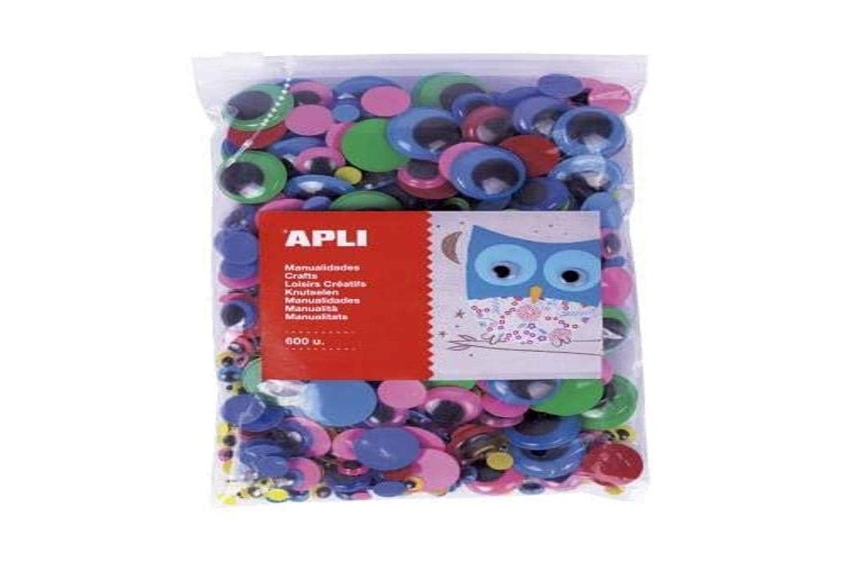 APLI Kids 18155- Sac yeux mobiles adhésifs ronds couleurs assorties MAX, 600 unités