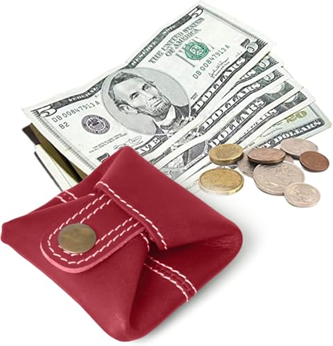Image of Contacts Handcrafted Leather Coin Pouch - Compact Change Holder & Mini Wallet for Men & Women - Red