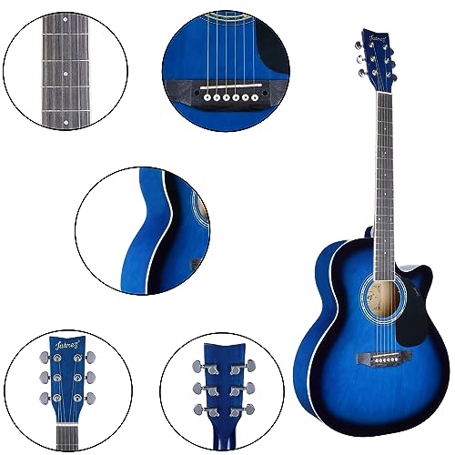 Image of Juarez JRZ40C /BLU 40-Inch Cutaway Acoustic Guitar with Dual Action Truss Rod, Gigbag, Picks, String Set, Strap - Blue