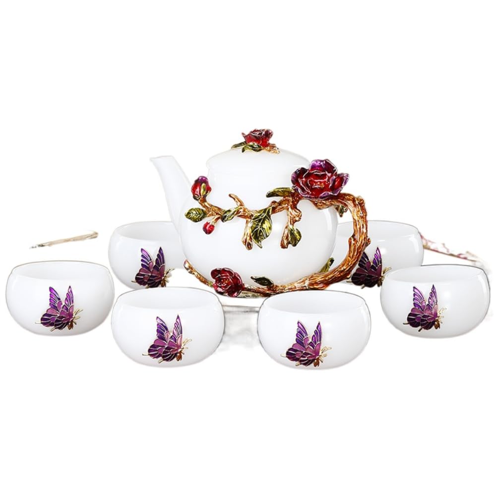 7 szt. biały jadeitowy porcelanowy zestaw do herbaty kung fu domowy kubek do herbaty zestaw czajniczek ceramiczny ręcznie robiony kubek do herbaty