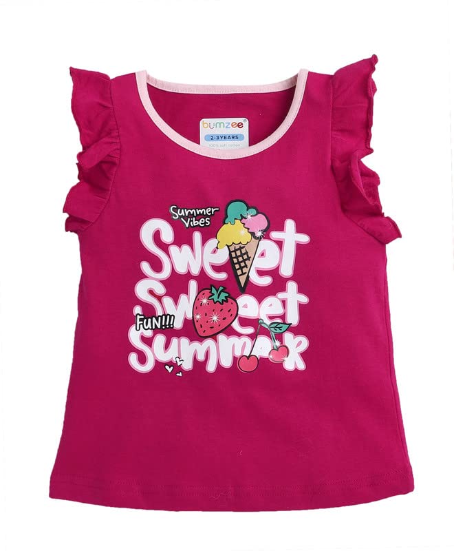 Image of BUMZEE Girl's Cotton Printed Regular Fit T-Shirt
