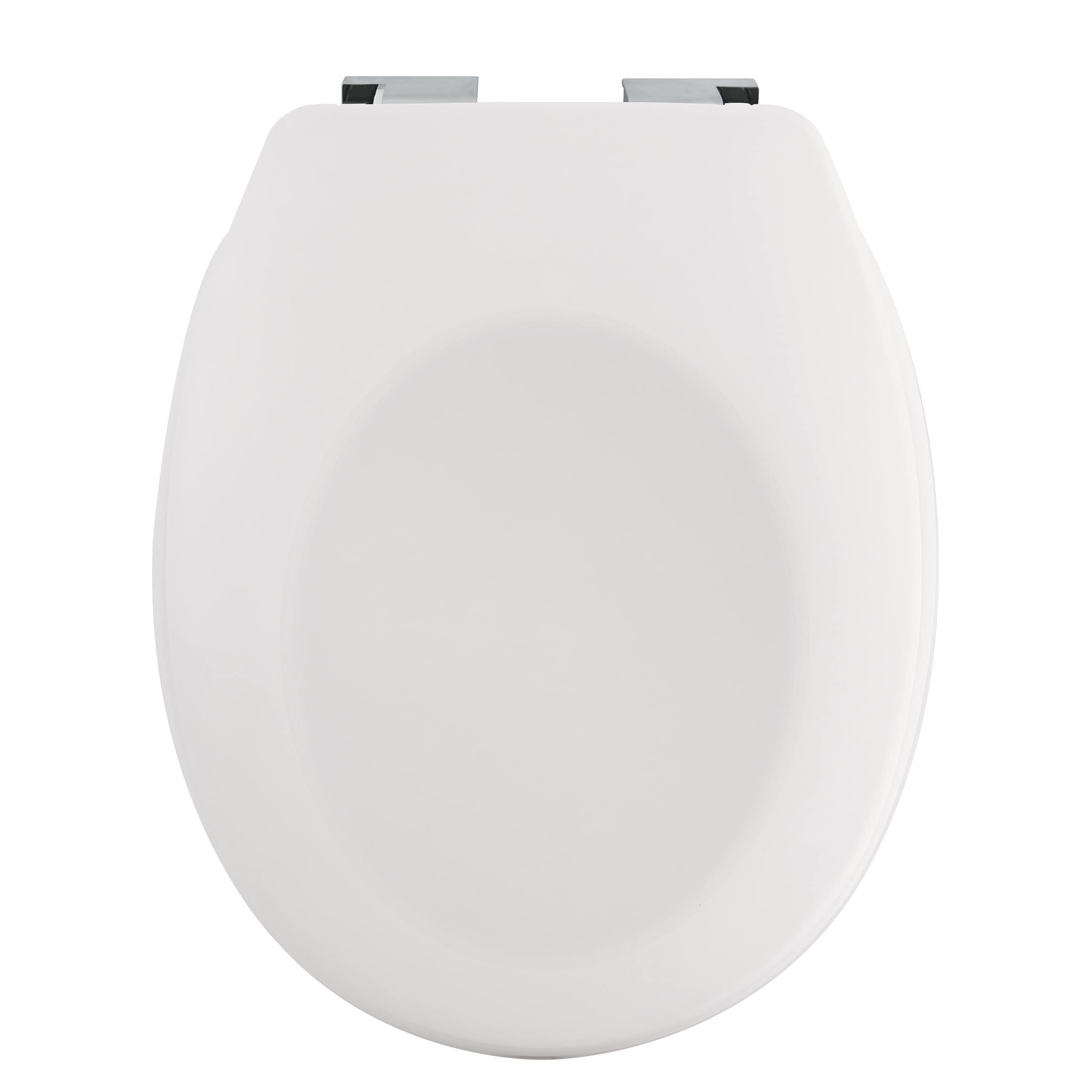 Spirella Premium Oval Toilet Lid with Matte Finish and Soft Close Mechanism, Antibacterial Toilet Seat Made of Duroplast and Rustproof Stainless Steel White, Thermo Hard ABS, White