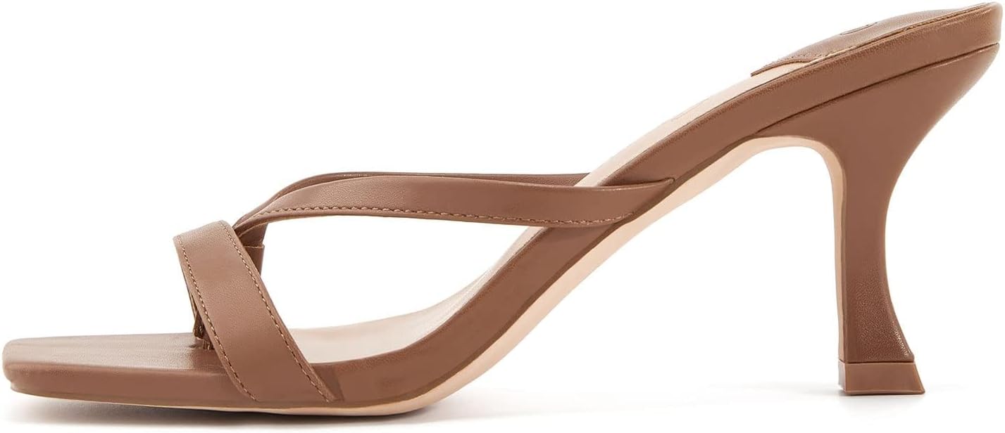 Ermonn Womens Kitten Heels Sandals Square Open Toe Thong Slides Backless Slip on Slippers Shoes - Image 5