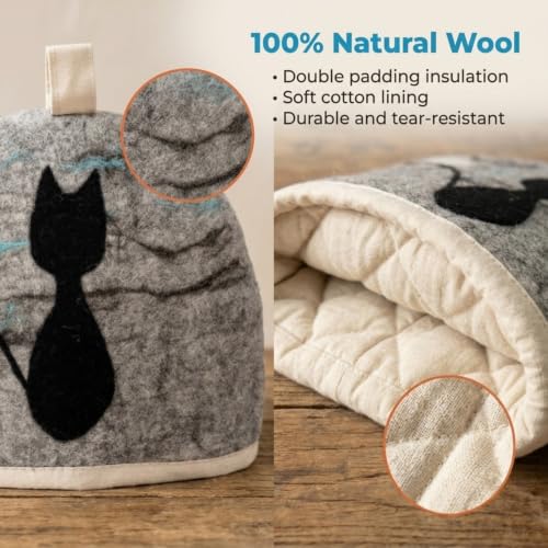 Image of Glaciart One Wool Teapot Cozy Kettle Cover | Dome Shaped Large Tea Cosy, Kettle or French Press | Handmade & Needle Felted from Natural Wool | Warms Up to 2 Hours | Great as Gift