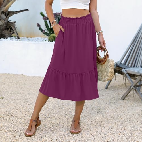 Women High Waist Pleated Midi Skirts A-Line Swing Skirts Summer Skirt with Pockets3