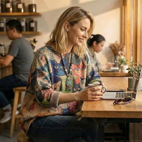 Image of Women's Oversized Graphic Print Knit Pullover Sweater