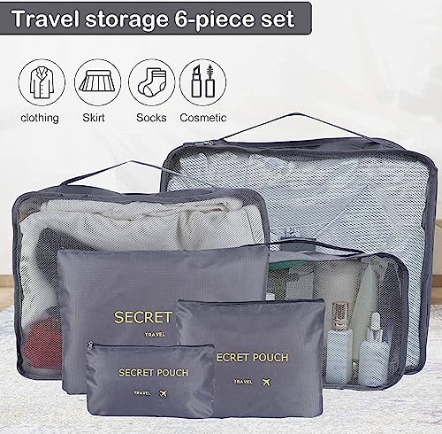 Image of Travel Organizer Pouch Set of 6, Space Saver Packing Cubes for Suitcase, Clothes, Underwear, Socks and Shoes (GREY)