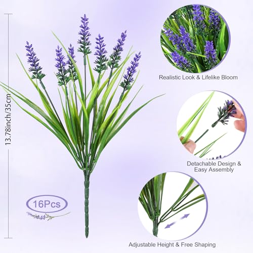Image of AmyHomie 16 PCS Artificial Flowers for Outdoors, Fake Lavender Plants