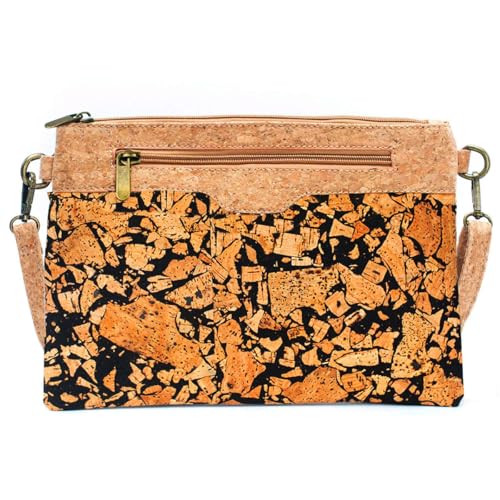 DeCarbonize Bolso bandolera Fusion de corcho y granos de café Producto natural reciclado Bolso antebrazo con correa desmontable Cuero vegano Sostenible, marrón