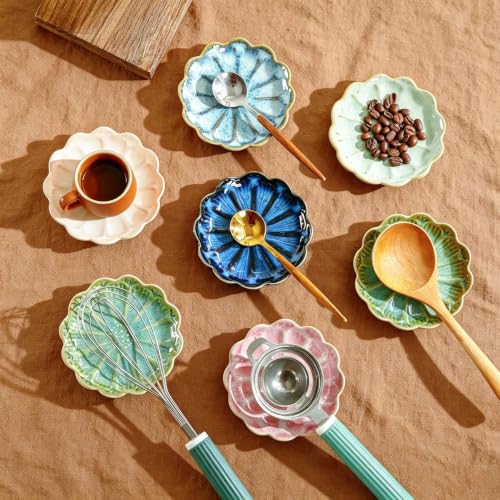 Image of Ceramic Spoon Rest for Stove Top, Flower Cute Spoon Rest for Kitchen Counter, Cooking Spoon Holder for Kitchen Counter, Utensil Rest Spatula Rest Ladle Holder Tong Rest, 1 PC (Retro Sapphire)
