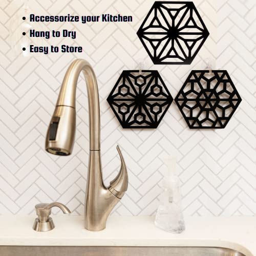 Kitchenatics Modern Silicone Trivet Mats, Bpa- Free Trivets For Hot Dishes - Silicone Trivets For Hot Dishes, Non-Slip Trivet Set, Flexible Silicone Trivets For Hot Pots And Pans– Jet Black 3-Pieces #TOP6